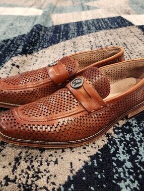 Stacy Adams Men's 9M Bellin Cognac Brown Perforated Leather Loafers Dress Shoes